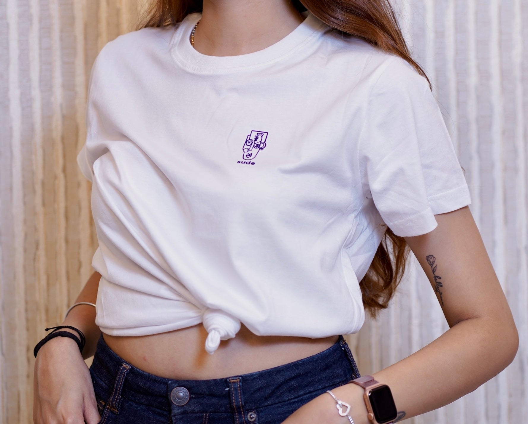 White colour printed tshirt - design details