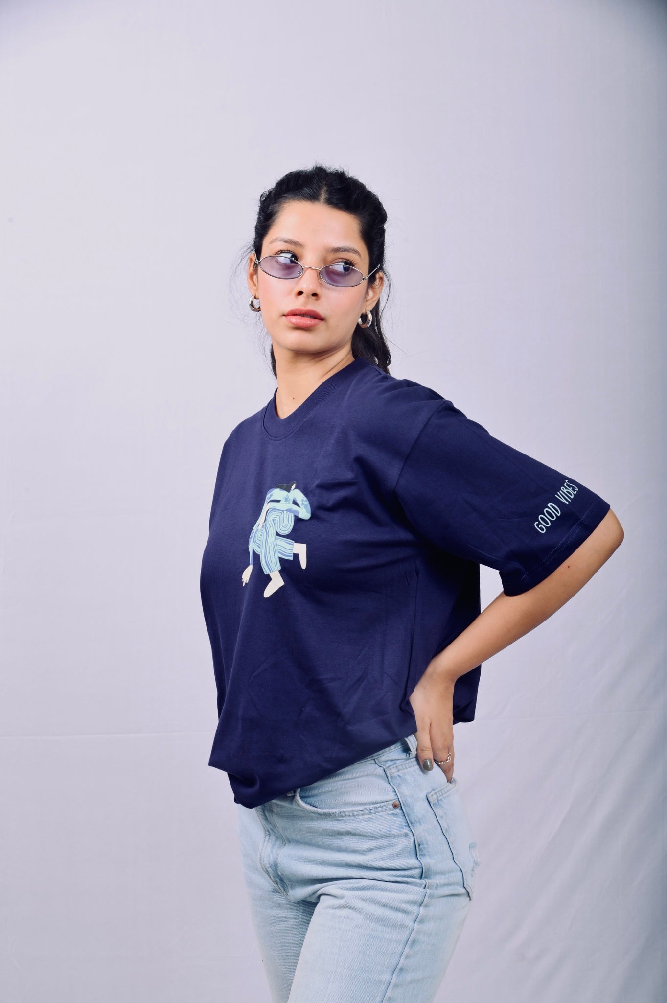 blue printed oversized t shirt