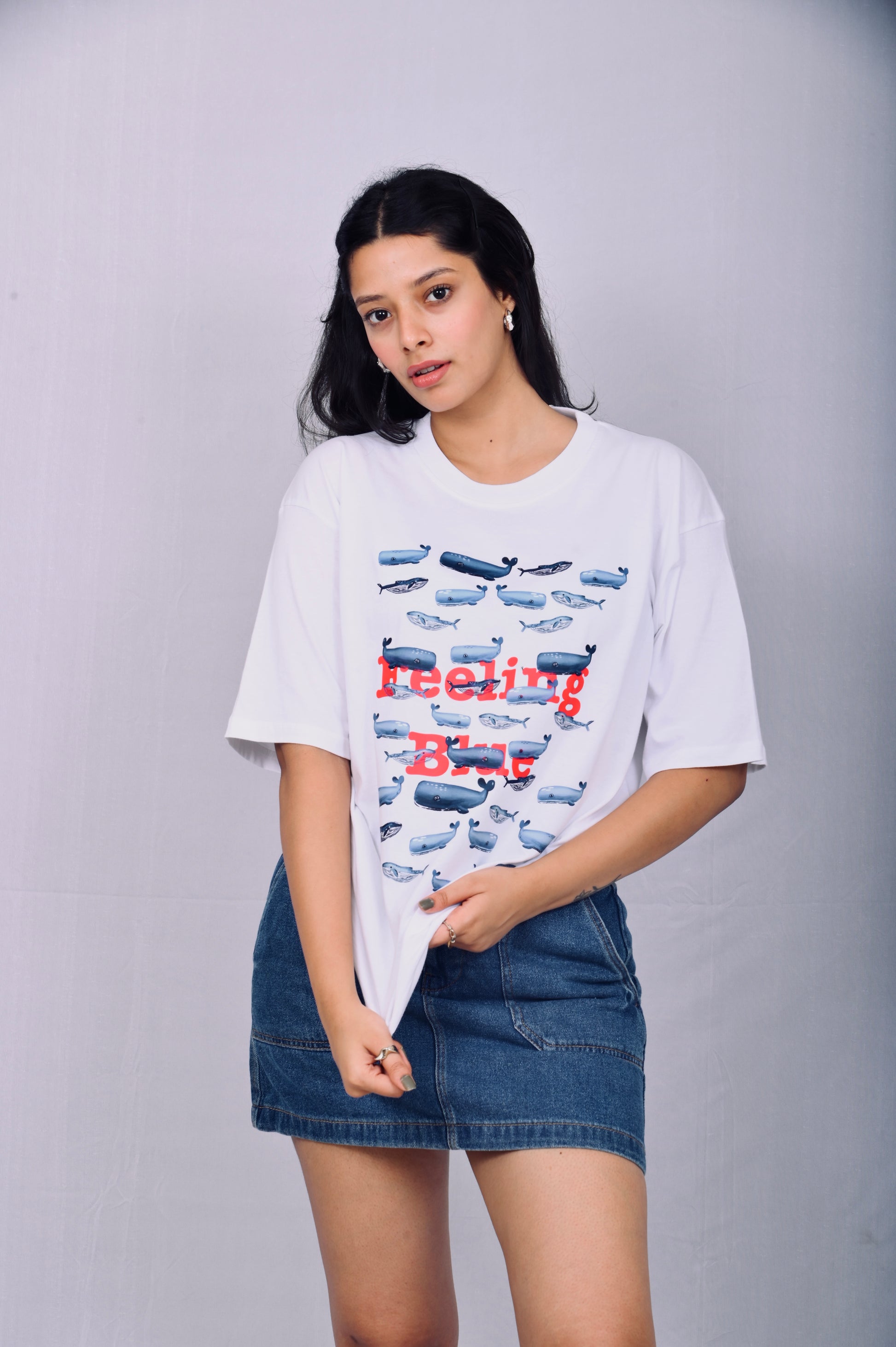 White printed oversized t shirt - front view