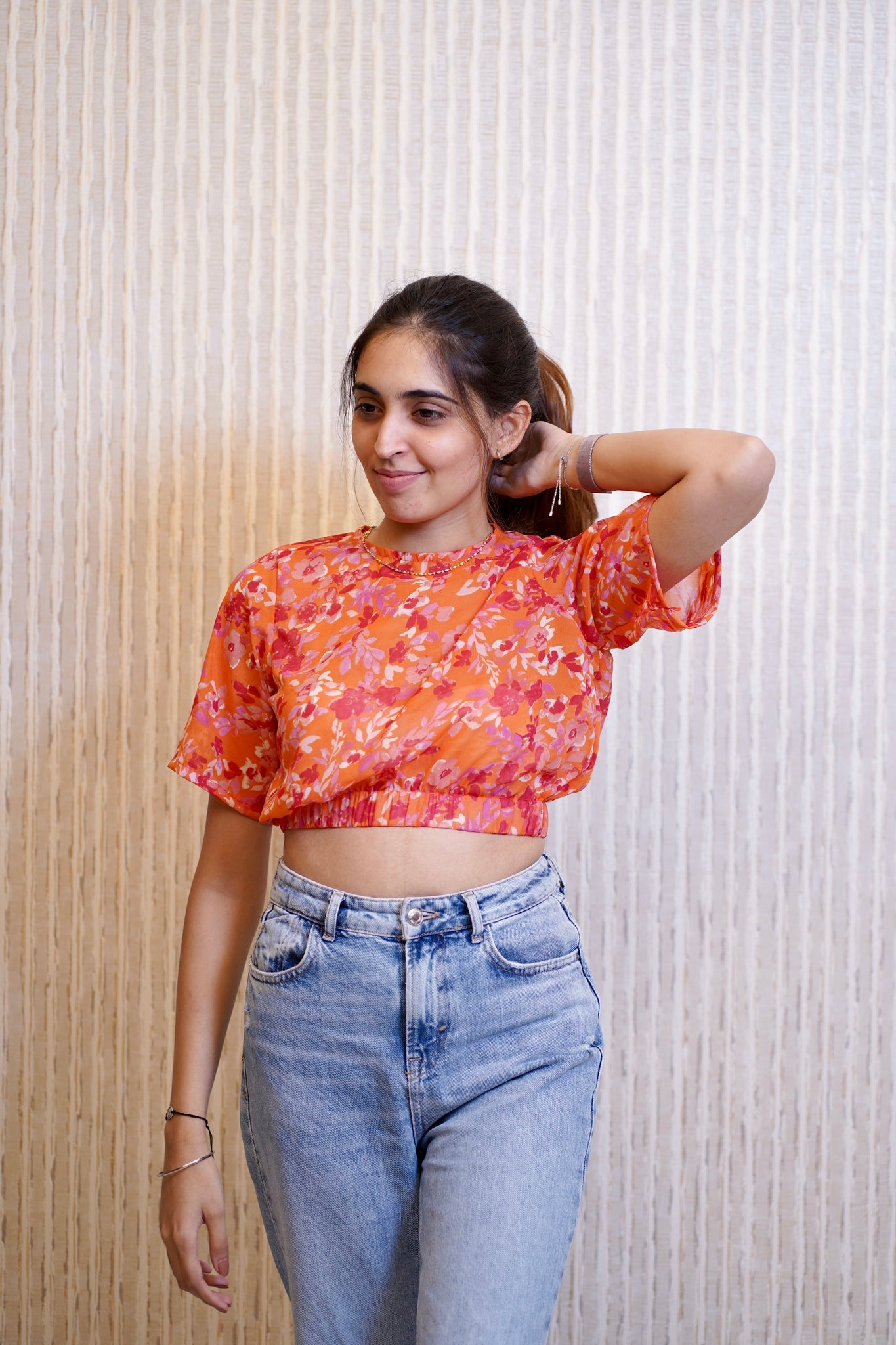 orange crop top for women